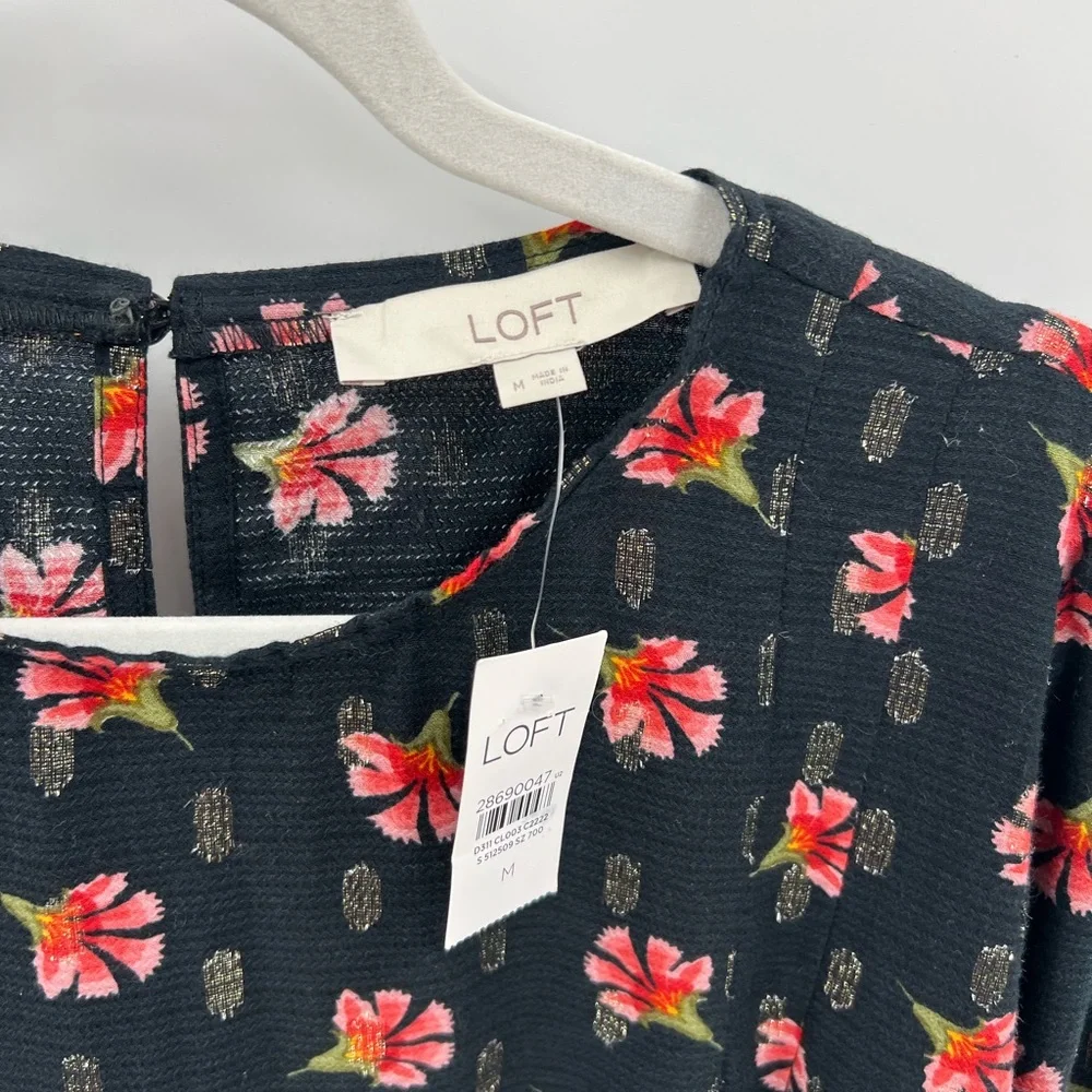 LOFT floral shimmer puff sleeve blouse
